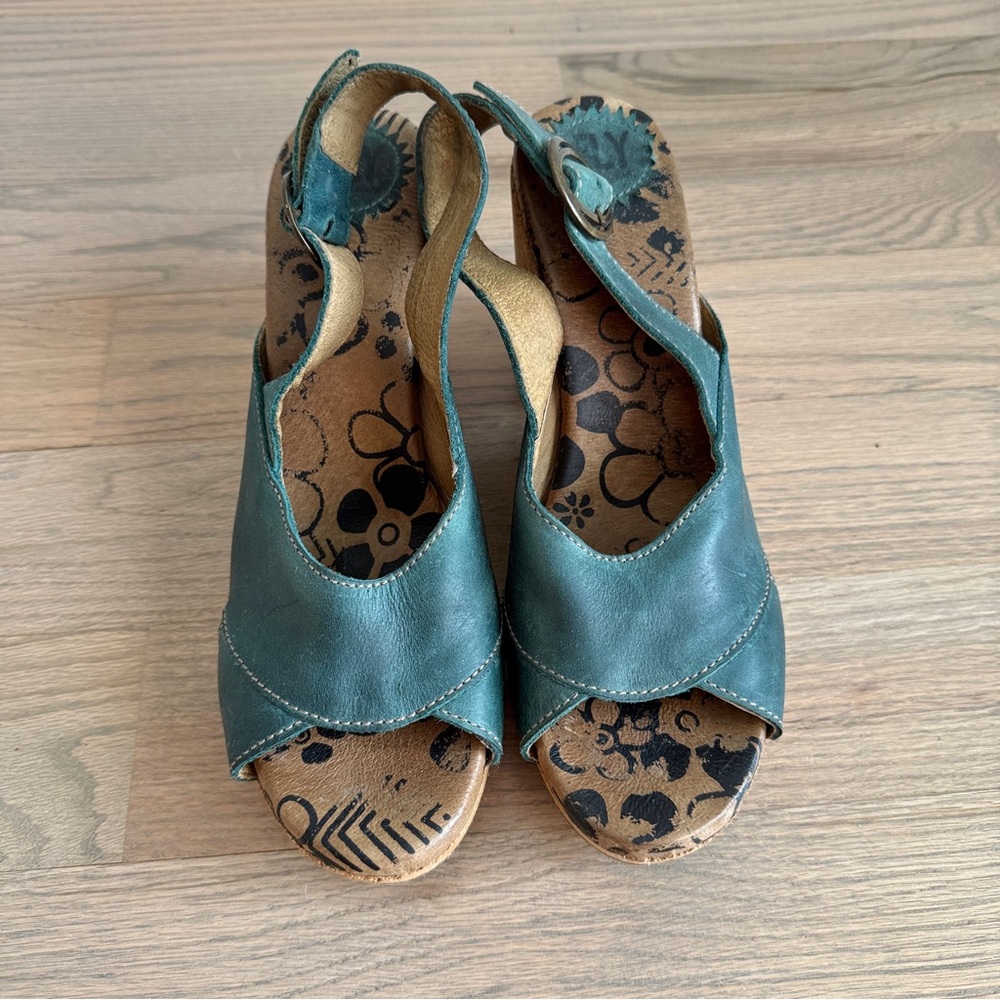 Fly London Leather Cork Wedge Sandals